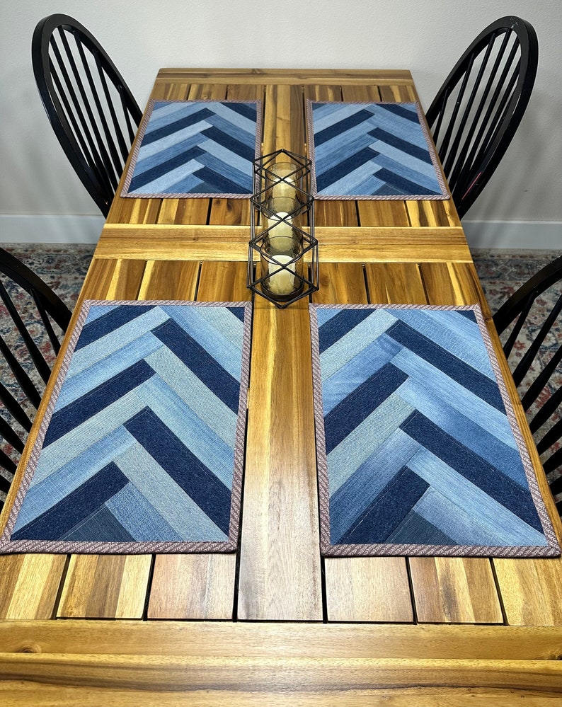 Denim Placemats Repurposed Denim Table Linens Quilted Placemat Large