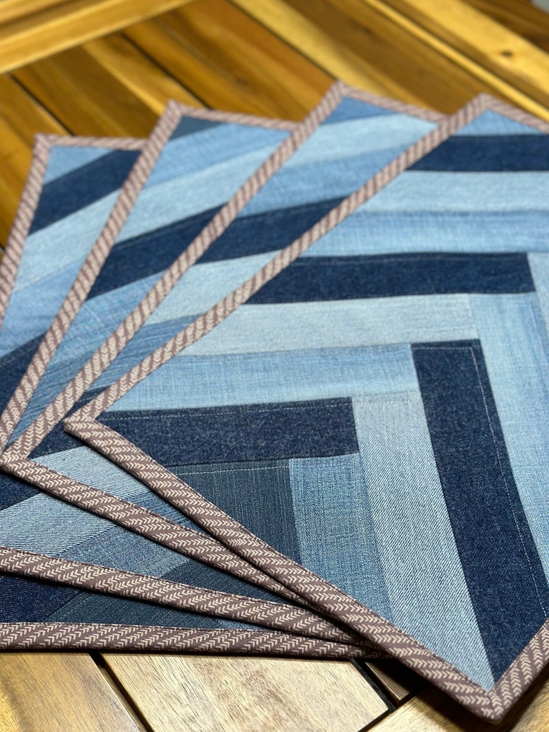 Denim Placemats Repurposed Denim Table Linens Quilted Placemat Large