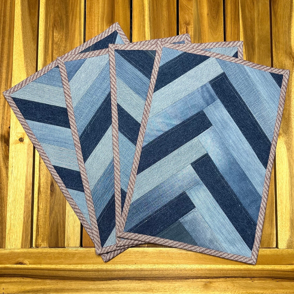 Denim Placemats Repurposed Denim Table Linens Quilted Placemat Large