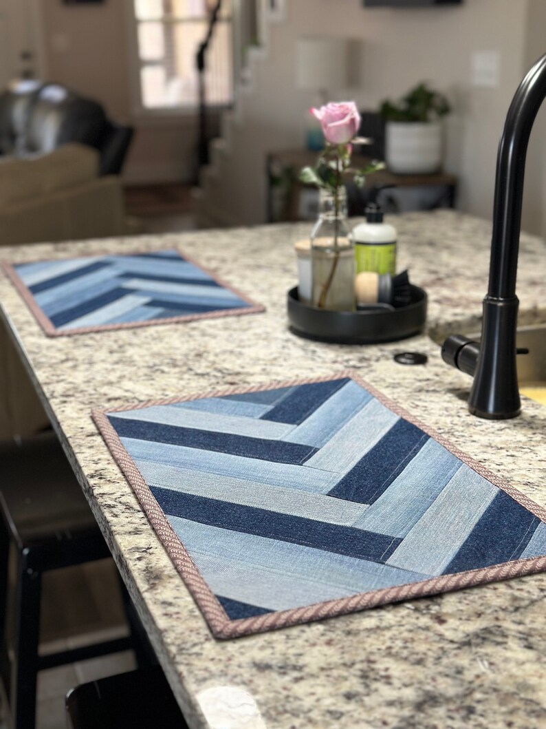 Denim Placemats Repurposed Denim Table Linens Quilted Placemat Large