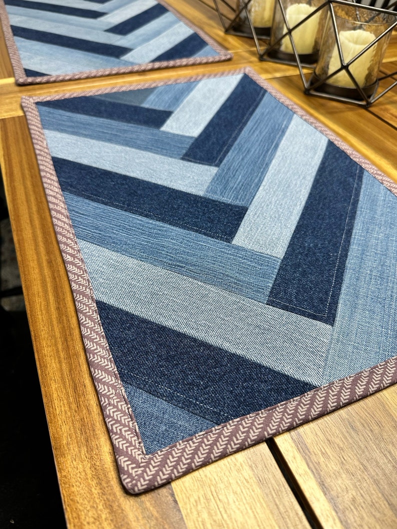 Denim Placemats Repurposed Denim Table Linens Quilted Placemat Large
