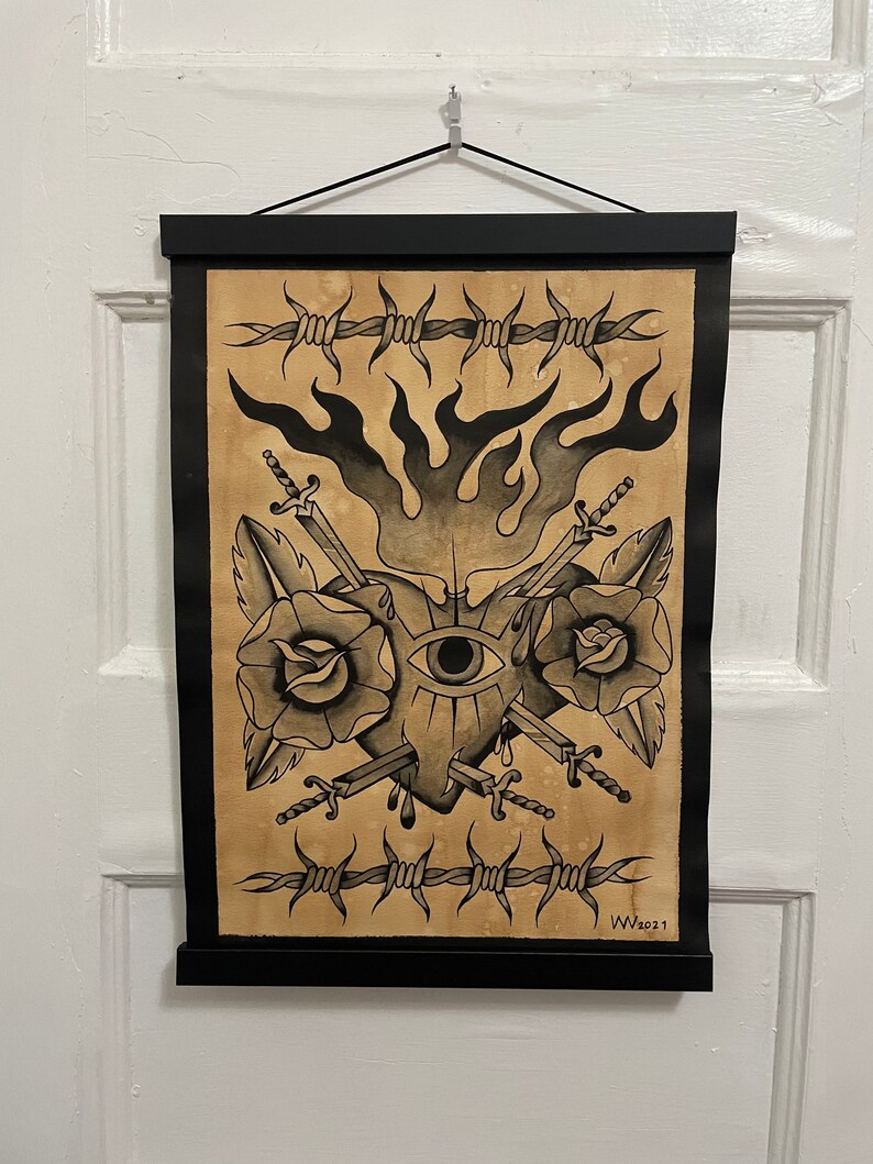 Sacred Heart Traditional Tattoo Original Flash Painting - Etsy