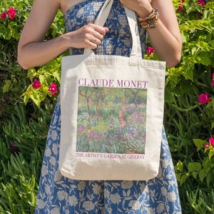 Monet Painting Tote Bag | The Artist&#39;s Garden at Giverny | Artist Floral Shopping Bag | Art Lover Gift