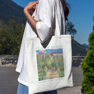 Monet Inspired Tote Bag | The Artist&#39;s Garden at Vétheuil | Floral Shopping Bag | Art Lover Gift