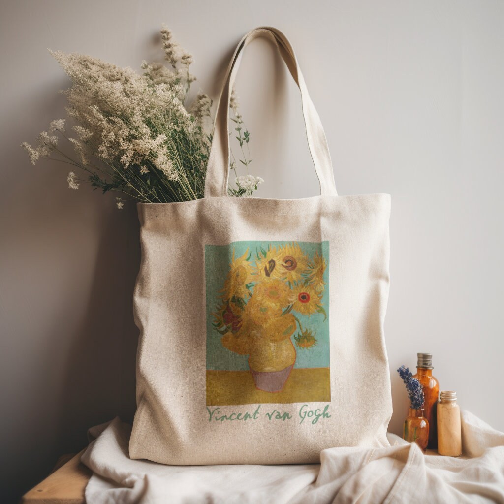 Personalized Name Van Gogh Totes Bag, WHITE Canvas Bag - MinimalGadget