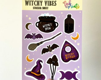 Witchy Vibes Sticker Sheet, Halloween Sticker Pack, Spooky Stickers, Waterproof Stickers, Laptop Stickers, Bullet Journal Stickers