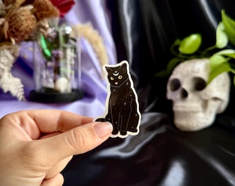 Mystic Black Cat Vinyl Sticker | Witchy Cat Sticker | Gothic Laptop Decal | Celestial Cat | Waterproof Water Bottle Sticker | Halloween Gift