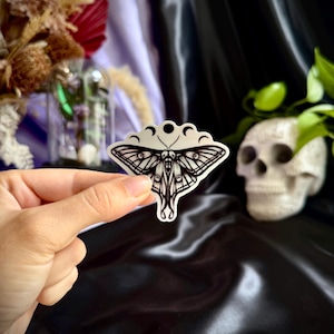 Naklejka z fazami księżyca Luna Moth, naklejka holograficzna, naklejka wodoodporna, naklejki na laptopa, naklejka z ćmą, sztuka z fazami księżyca