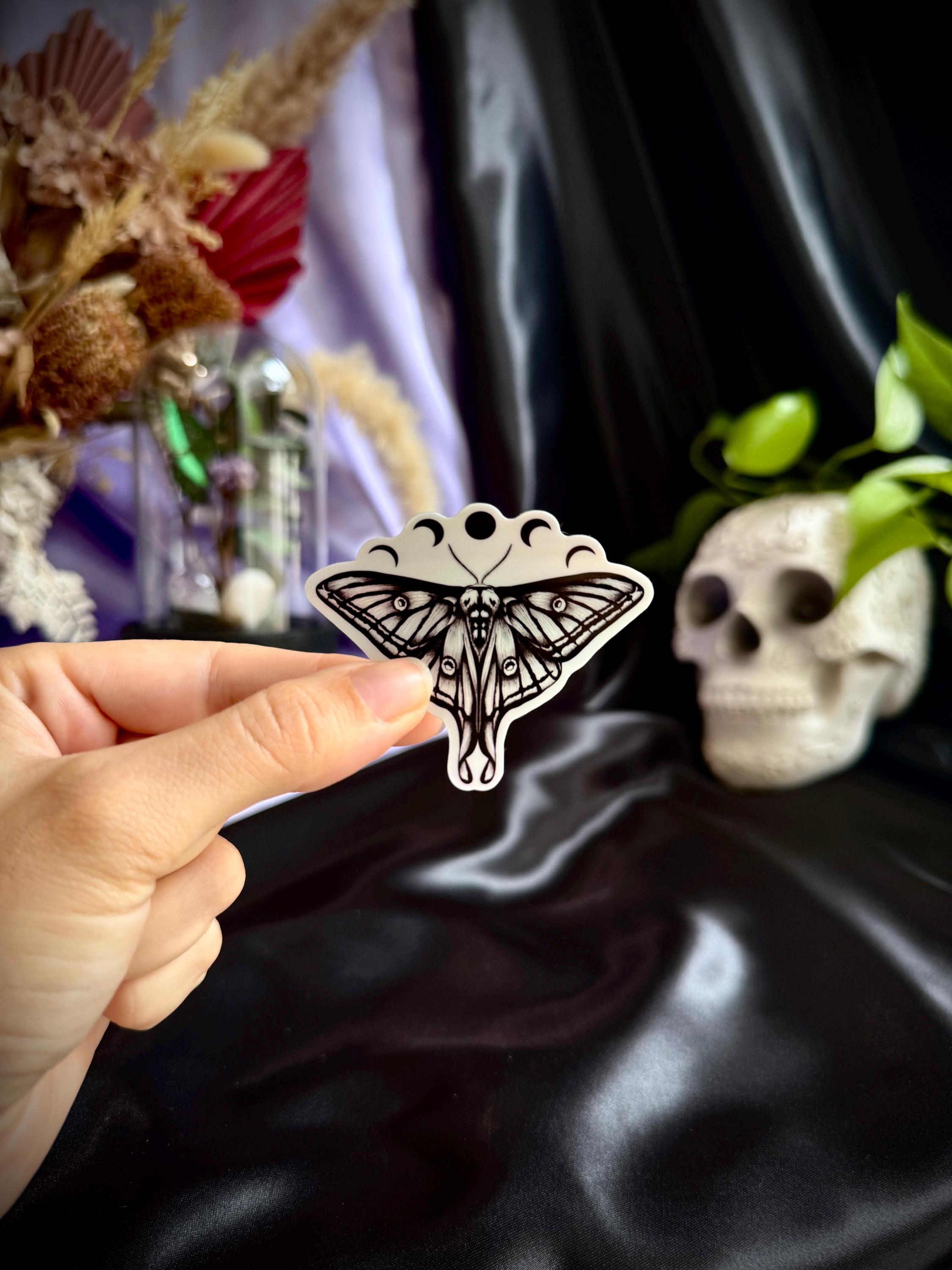 Luna Moth Moon Phases Sticker, Holographic Sticker, Waterproof Sticker ...