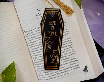 Read In Peace Bookmark, Gold Foil Bookmark, Goth Bookmark, Booktook Bookmark, Bookish Gift