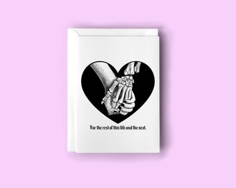 Gothic Valentine's Card, Skeleton Hands, Alternative Love Card