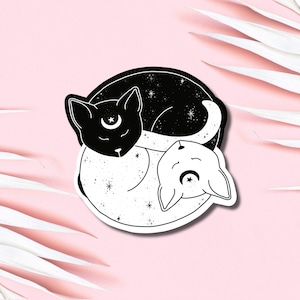 Cute Cat Sticker, Yin Yang Cat Sticker, Yin Yang Sticker, Cat Lover, Vinyl Sticker, Laptop Sticker, Cat Lady, Waterproof Sticker, Mystic Cat