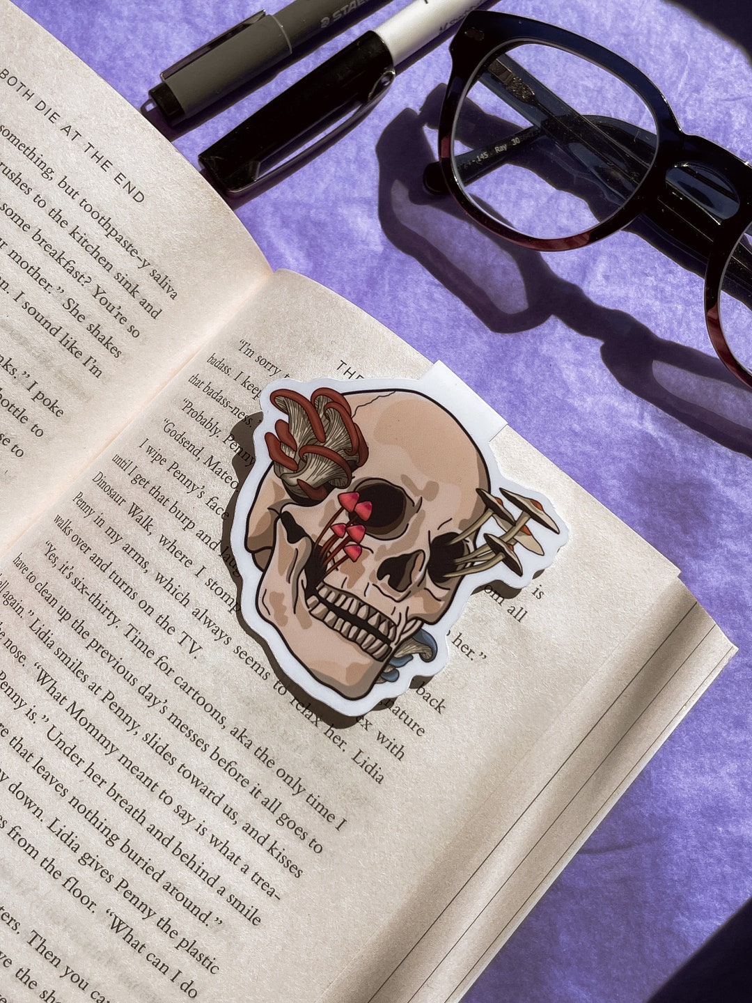 Skull and Fungus Magnetic Bookmark, Skull Bookmark, Mushroom Bookmark ...