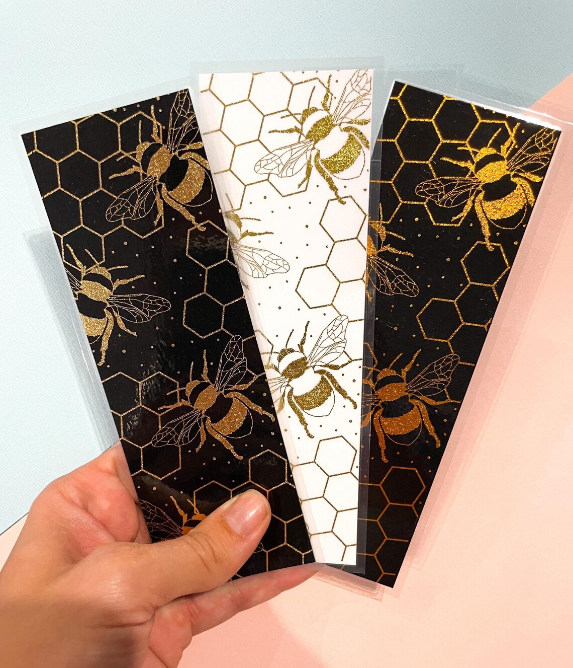 Bumblebee Bookmark Honeycomb Print Foil Bookmark Gold Foil - Etsy