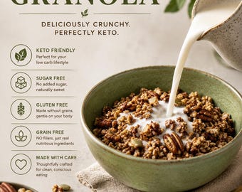 Keto Granola Breakfast Cereal | Low Carb Sugar-Free Keto Muesli | 3g Net Carbs Per Serving | Diabetic Friendly | Gluten Free