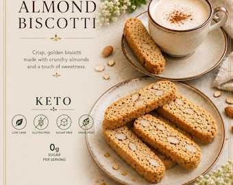 Keto Almond Biscotti | Low Carb • Sugar Free • Gluten Free | Fresh Baked | Only 2.1g Net Carbs | Perfect with Coffee