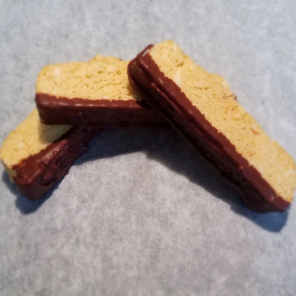 Keto dark chocolate almond biscotti, 2.2g net carbs, sugar free, low carb, diabetic friendly, Easter treat, gluten fee, grain free.