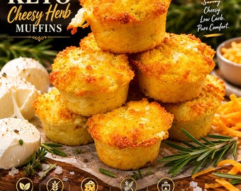 Keto Cheesy Garlic Herb Bread Muffins | 4.3g Net Carbs | 6-Pack | Gluten Free | Diabetic Friendly