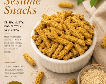 Keto Sesame Stick Snacks | Low Carb Crunchy Snack | Sugar-Free | Grain Free | Gluten Free | 4g Net Carbs | Diabetic Friendly