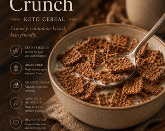 Keto Cinnamon Crunch Cereal | Low Carb Breakfast | Sugar-Free | 3.1g Net Carbs | Gluten Free | Diabetic Friendly