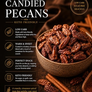 Keto Candied Pecans | Sugar Free, Low Carb, 1.2g Net Carbs, Pick Any 3 Flavors & Save, Diabetic Friendly