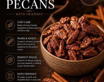 Keto Candied Pecans | Sugar Free, Low Carb, 1.2g Net Carbs, Pick Any 3 Flavors & Save, Diabetic Friendly