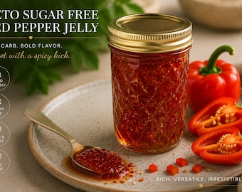 Keto Sugar-Free Red Pepper Jelly – 1g Net Carbs | Low Carb, Diabetic Friendly, Spicy & Sweet | 8oz Jar | Perfect for Brie, Chicken, Salmon
