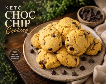 Galletas Keto con Chispas de Chocolate / Galletas Bajas en Carbohidratos y Sin Azúcar / 2.7 g de Carbohidratos Netos / Sin Gluten / Aptas para Diabéticos / Recién Horneadas