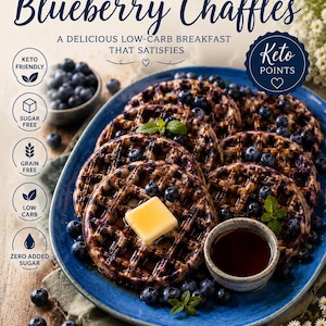 Keto Blueberry Chaffles | 2.4g Net Carbs, 6 Pack, Low Carb, Sugar Free, Grain Free, Diabetic Friendly Breakfast