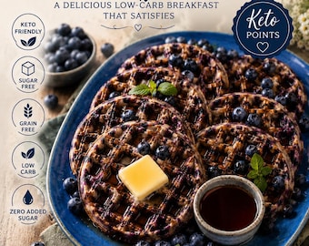Keto Blueberry Chaffles | 2.4g Net Carbs, 6 Pack, Low Carb, Sugar Free, Grain Free, Diabetic Friendly Breakfast