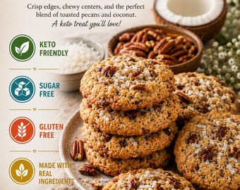 Galletas de coco y nueces Keto: una delicia saludable baja en carbohidratos, sin azúcar, apta para diabéticos, 2,1 g de carbohidratos netos por galleta