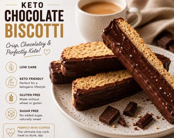 Keto Dark Chocolate Almond Biscotti, Sugar Free, Low Carb, Gluten Free, Grain Free, Diabetic Friendly, 2.2g Net Carbs