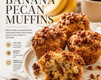 Fresh Baked Keto Banana Pecan Muffins | Moist, Low Carb & Sugar Free | Gluten Free | 6-Pack | 2.8g Net Carbs