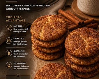 Biscuits Keto Snickerdoodle - Faible en glucides, sans sucre, sans gluten, adaptés aux diabétiques, doux et moelleux, 2,4 g de glucides nets, dessert 100 % céto