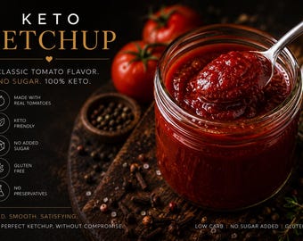 Keto Ketchup - Low Carb Sugar Free Ketchup | 2g Net Carbs | Diabetic Friendly | Healthy Condiment | 8oz Small Batch.