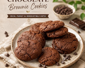 Galletas Keto de Brownie de Doble Chocolate / Galletas bajas en carbohidratos y sin azúcar / 1.3 g de carbohidratos netos / Aptas para diabéticos / Sin gluten / Deliciosas galletas de chocolate