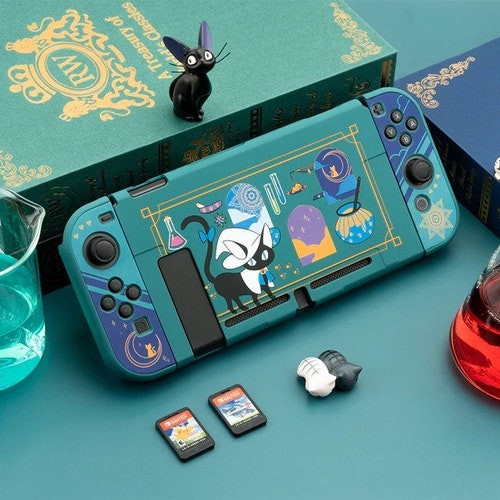 Alchemist's Cat Switch Case - Cat Wizard Switch Protective Glass - Green Soft Feeling Hard Protective Shell - Full Switch Body Protector