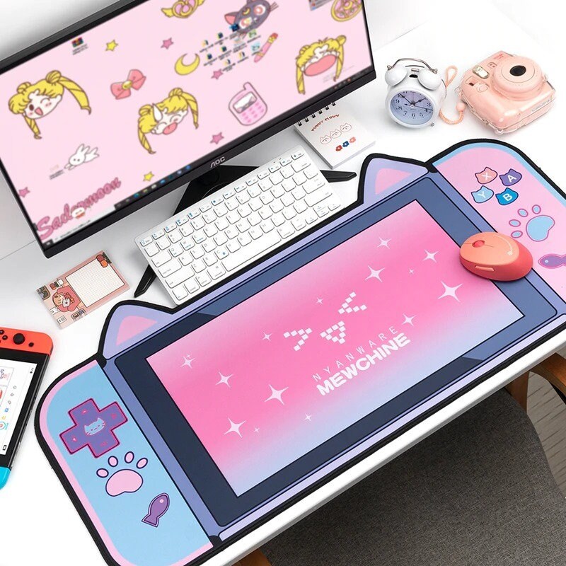Kawaii Cat Mouse Pad - Large Natural Rubber Gaming Mat - Pink Switch …