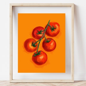 Tomato Vine Wall Decor, Tomato Painting, Kitchen Wall Art, Yellow Tomato Art, Bright Kitchen Painting, Colorful Yellow Home Decor, Garden