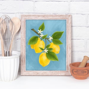 Lemon Branch Art Print, Vintage Floral Wall Art, Lemon Blossom Illustration, Pretty Kitchen Art, Lemon Art, Fruit Wall Art, Cute Wall Decor