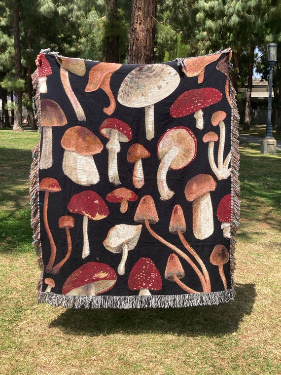 Mushroom Blanket Mushroom Tapestry Woven Throw Blanket Botanical Poster Mushroom Decor Picnic Blanket Retro Decor Mushroom Home Art Etsy