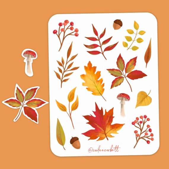 Fall Leaf Stickers, Fall Planner Stickers, Printable Stickers, Fall Leaves PNG, Fall Sticker sheet, Autumn Sticker sheet, Fall Scrapbook PNG