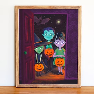 Halloween Art Print, Trick or Treat Art, Cute Halloween Decor, Halloween Illustration, Trick or Treat Painting, Halloween Wall Art, Painted