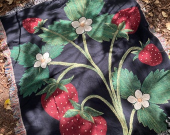 Strawberry Woven Throw Blanket, Strawberry Tapestry, Nursery Room decor, Strawberry Home Decor, Cute Festival Blanket, Strawberry Picnic