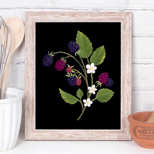 Blackberry Branch Art print, Blackberry Painting, Dark Academia wall art, Vintage Floral Wall Art, Pretty Wall Decor, Blackberry Home Decor