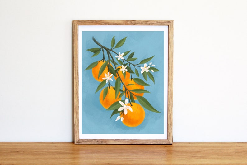 Orange Branch Wall Art Orange Blossom Wall Decor Cute | Etsy