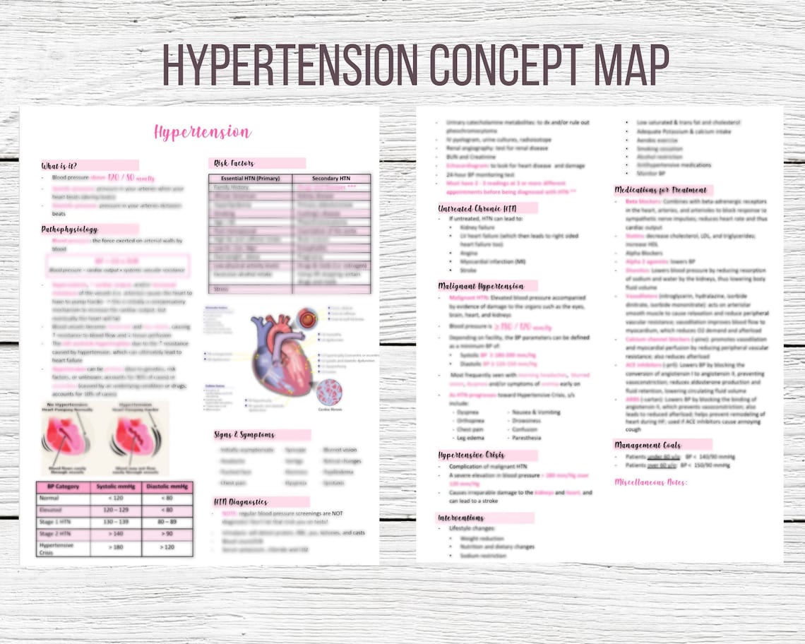 Hypertension Cardiac Nursing Concept Map and Review Nursing - Etsy