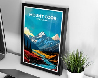 Poster di Mount Cook / Nuova Zelanda / Stampa artistica da parete per l'arredamento di casa e ufficio / Poster di viaggio / Nuova Zelanda