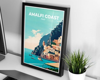 Poster di viaggio della Costiera Amalfitana, Costiera Amalfitana, Stampa artistica da parete, Arredamento per la casa e l'ufficio, Poster di viaggio, Italia, Regali per lei