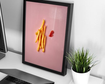 Stampa digitale di patatine fritte, Poster di cibo minimale, Poster di arte da parete minimalista, Decorazione alimentare, Stampa per cucina, Poster estetico, Regali per lei